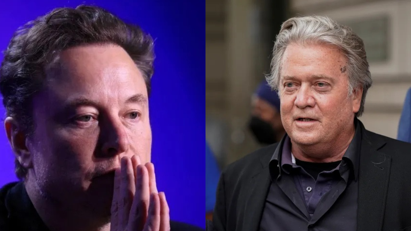 Empresário sul-africano Elon Musk e Steve Bannon, aliado de Trump