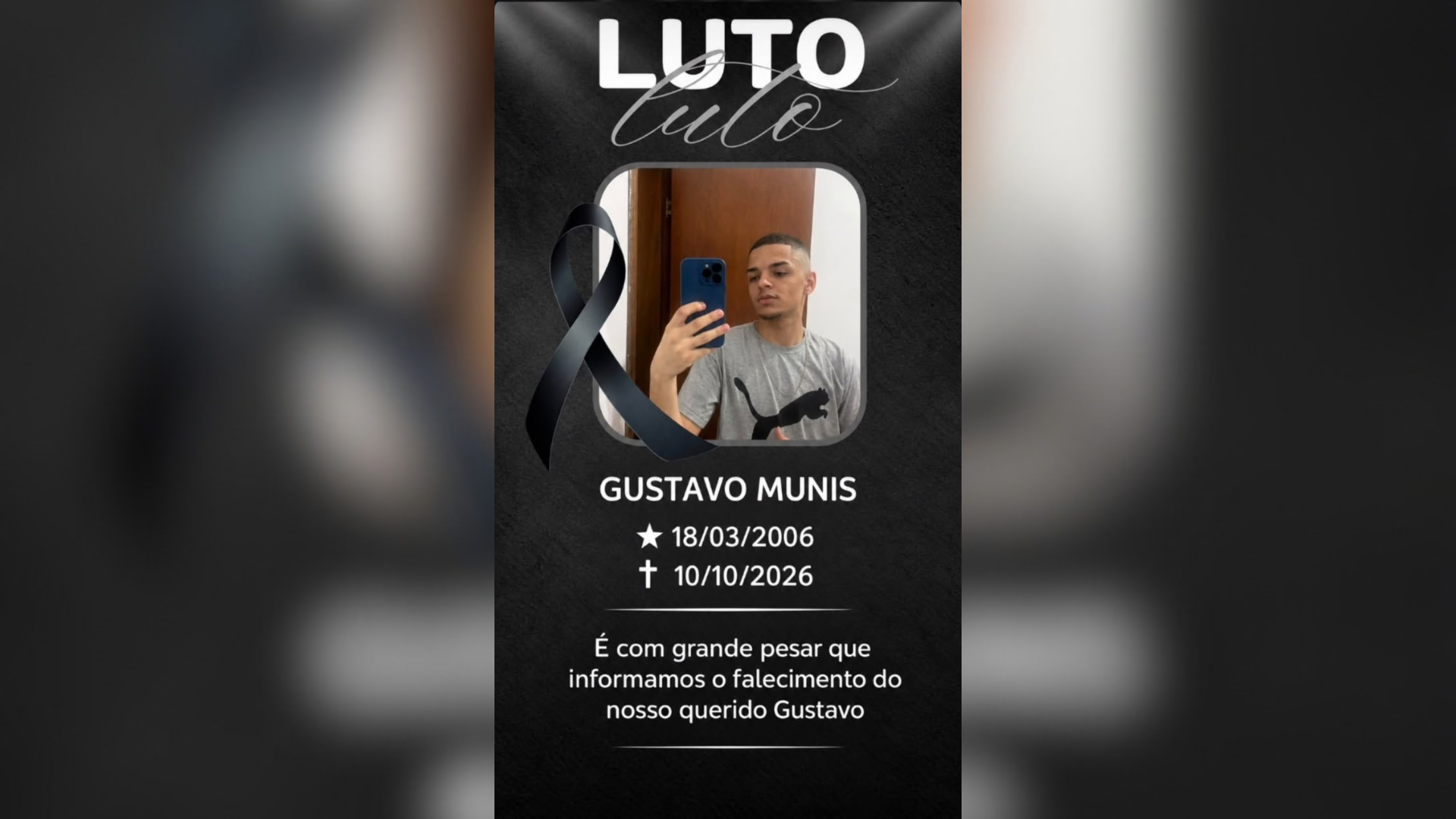 Nota de falecimento de Gustavo Munis de Santana foi emitida nas redes sociais de familiares • Reprodução/Redes Sociais