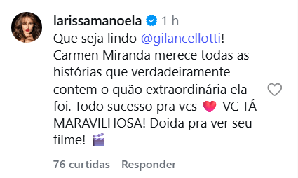 Larissa Manoela comenta em post de Giovanna Lancellotti • Instagram/Larissa Manoela