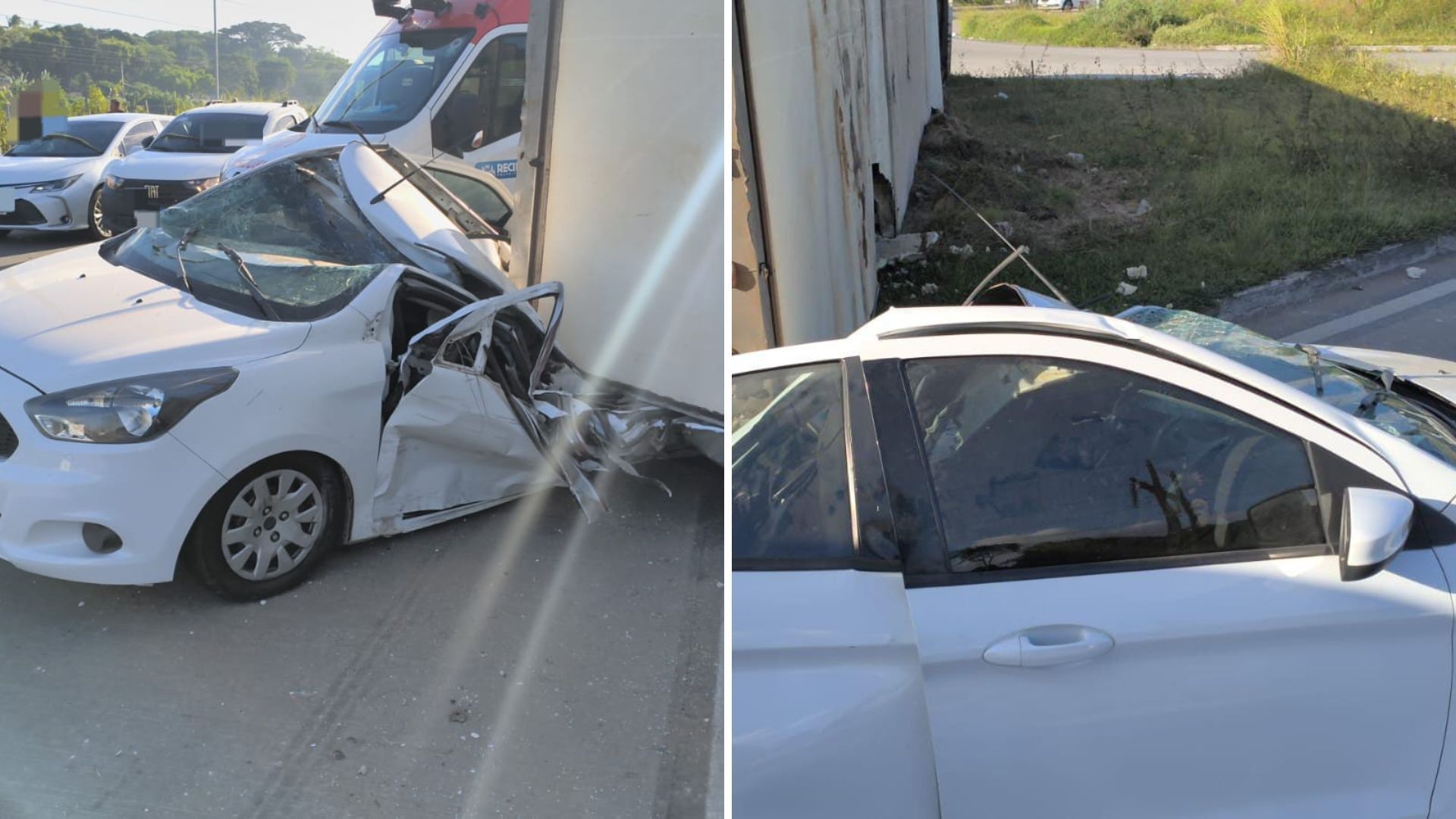 Imagens do carro pós acidente em Recife