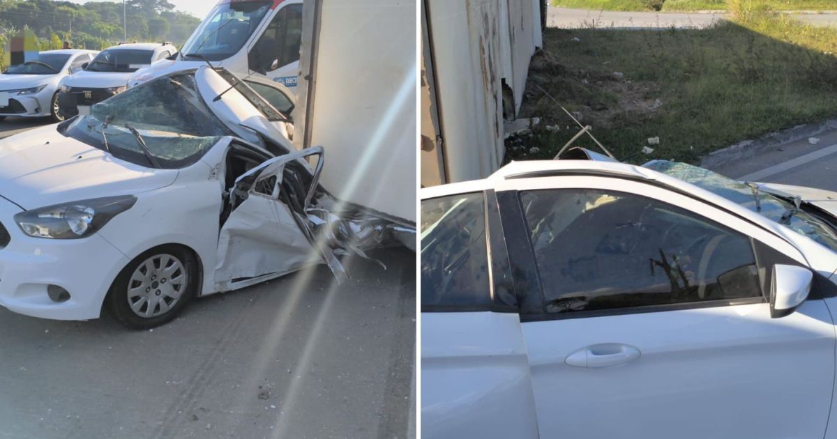 Mulher morre após carreta tombar sobre carro na BR-232 no Recife