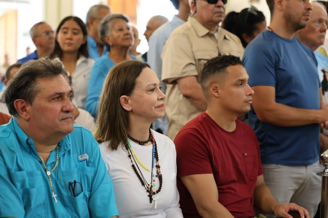 Líder da oposição venezuelana e vencedora do Prêmio Nobel da Paz, María Corina Machado em Barquisimeto após seu retorno ao país