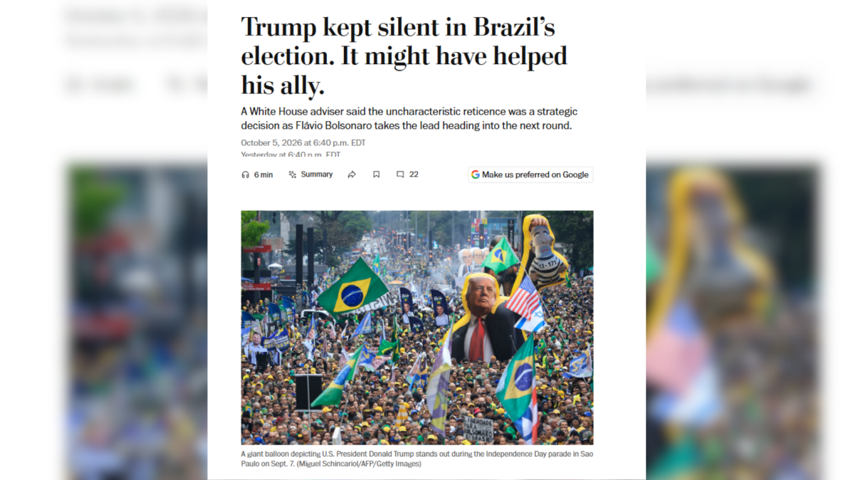 Trump manteve silêncio sobre Brasil para ajudar Flávio, diz Washington Post