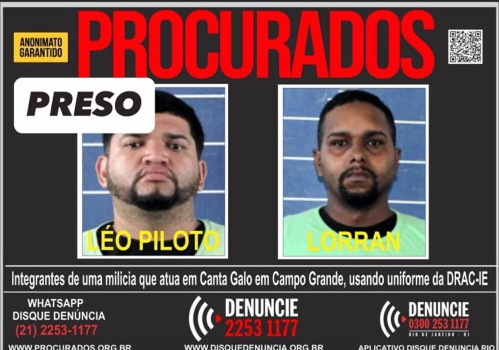 Cartaz dos Procurados sobre o preso e o outro suspeito identificado.