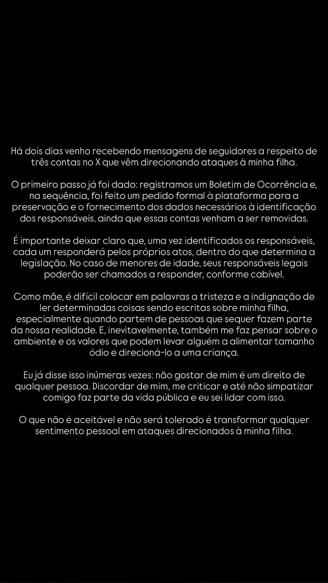 Amanda Kimberlly faz relato sobre ataques à sua filha, Helena • Instagram/Amanda Kimberlly