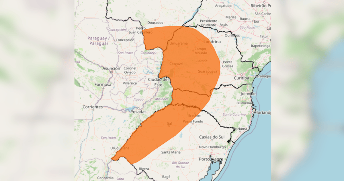 Inmet emite alerta laranja de perigo para tempestade no Sul nesta sexta