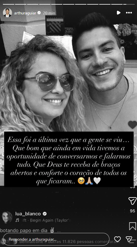 Arthur Aguiar compartilhou um story em homenagem a Lua Blanco