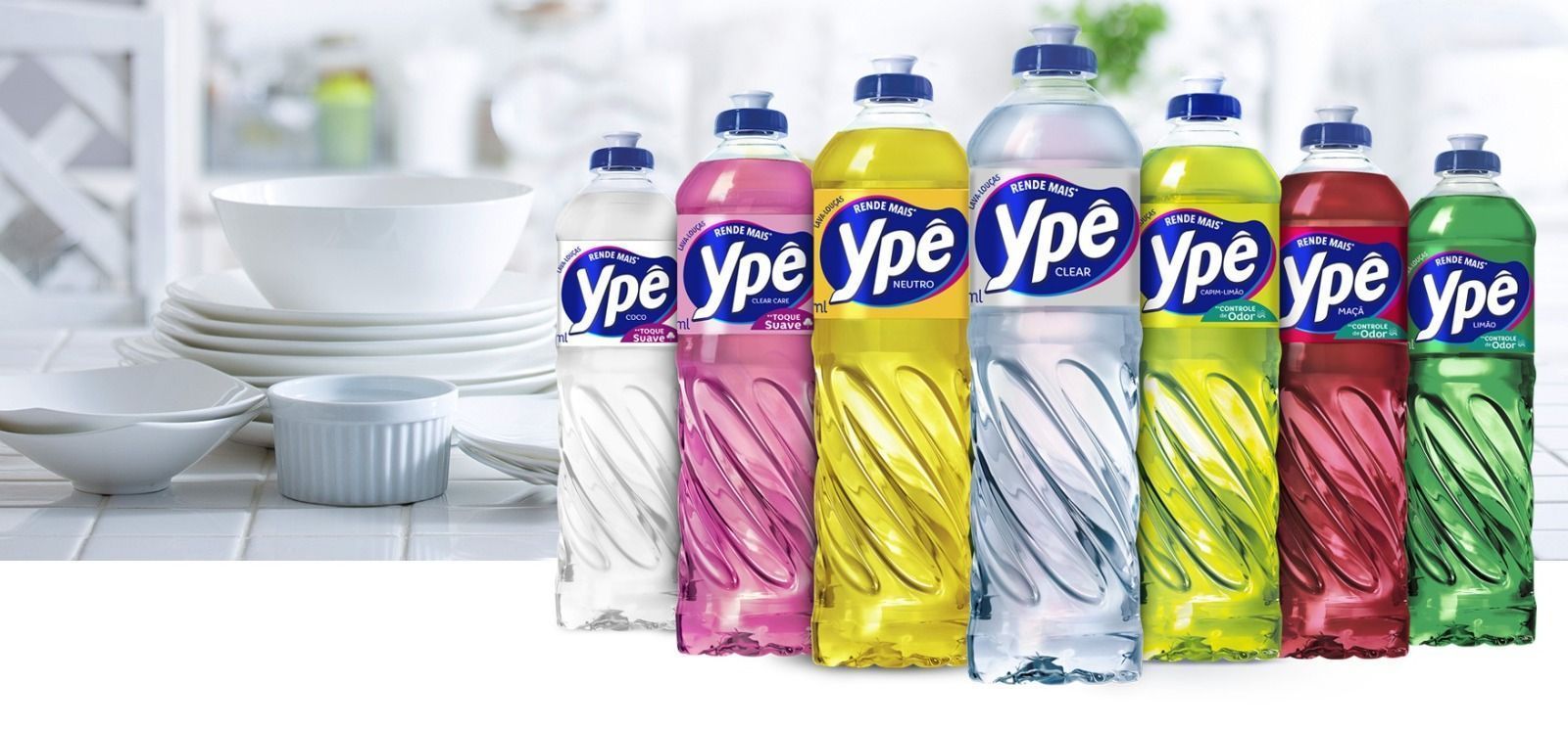 Linha de detergentes Ypê reúne versões com diferentes características para limpeza, rendimento e controle de odores. • (Reprodução/Ypê)