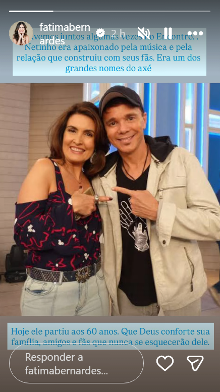 Fátima Bernardes lamenta morte de Netinho • Instagram/ Fátima Bernardes