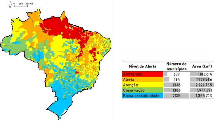 Imagem elaborada pelo Cemaden com base na atividade humana e na previsão climática sazonal do INPE, INMET e FUNCEME