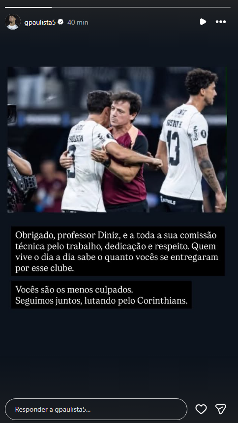 Gabriel Paulista se despede de Fernando Diniz com publicação no Instagram e manda recado