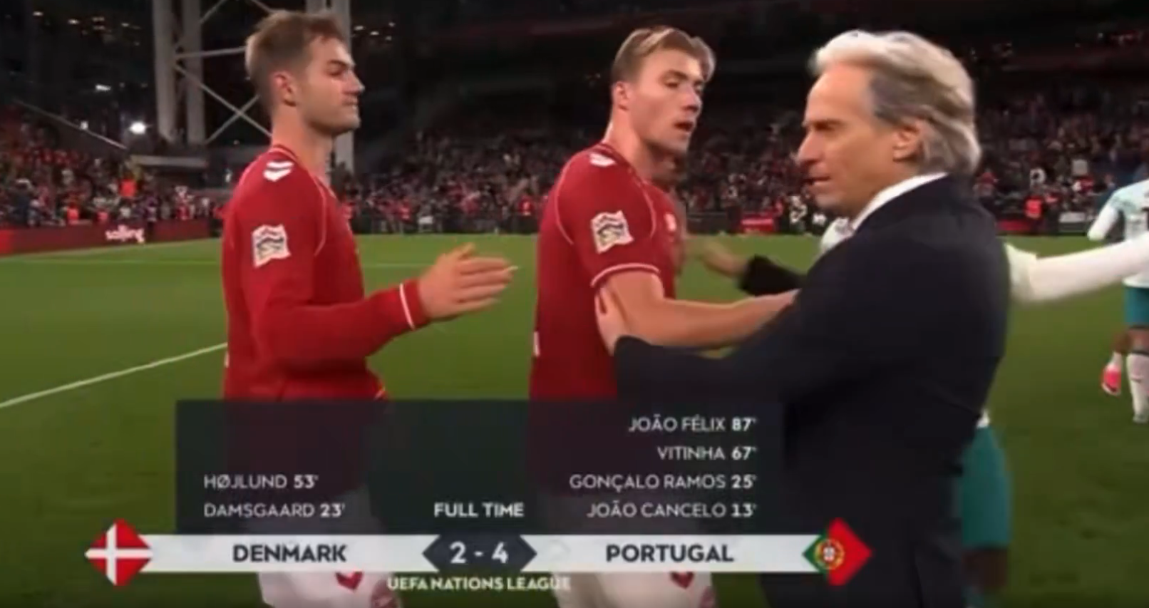 Artilheiro da Dinamarca empurra Jorge Jesus após imitar Cristiano Ronaldo