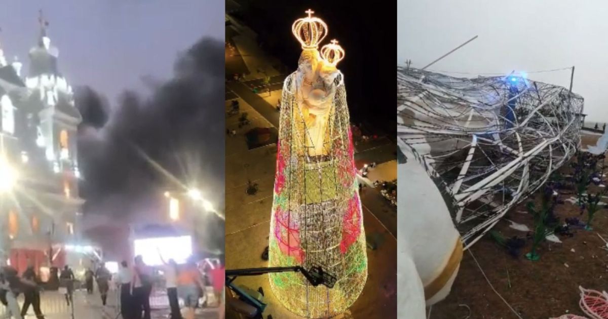 Giant Nazaré statue collapses in Belém after heavy rain