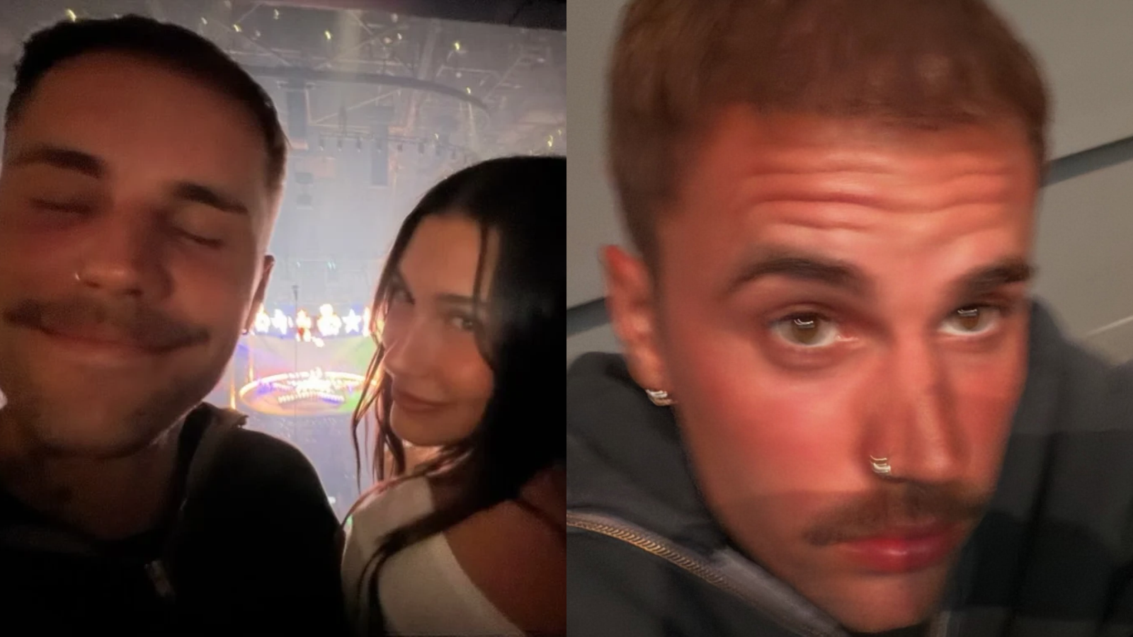 Cantor Justin Bieber posa em show junto à sua esposa, Hailey