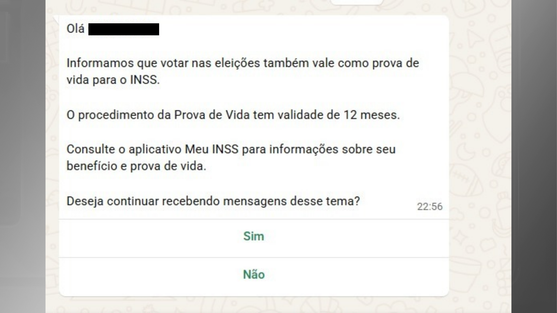 Mensagem enviada pelo governo