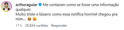 Arthur Aguiar lamenta ter descoberto morte de Lua Blanco em live &bull; Reprodu&ccedil;&atilde;o / Instagram