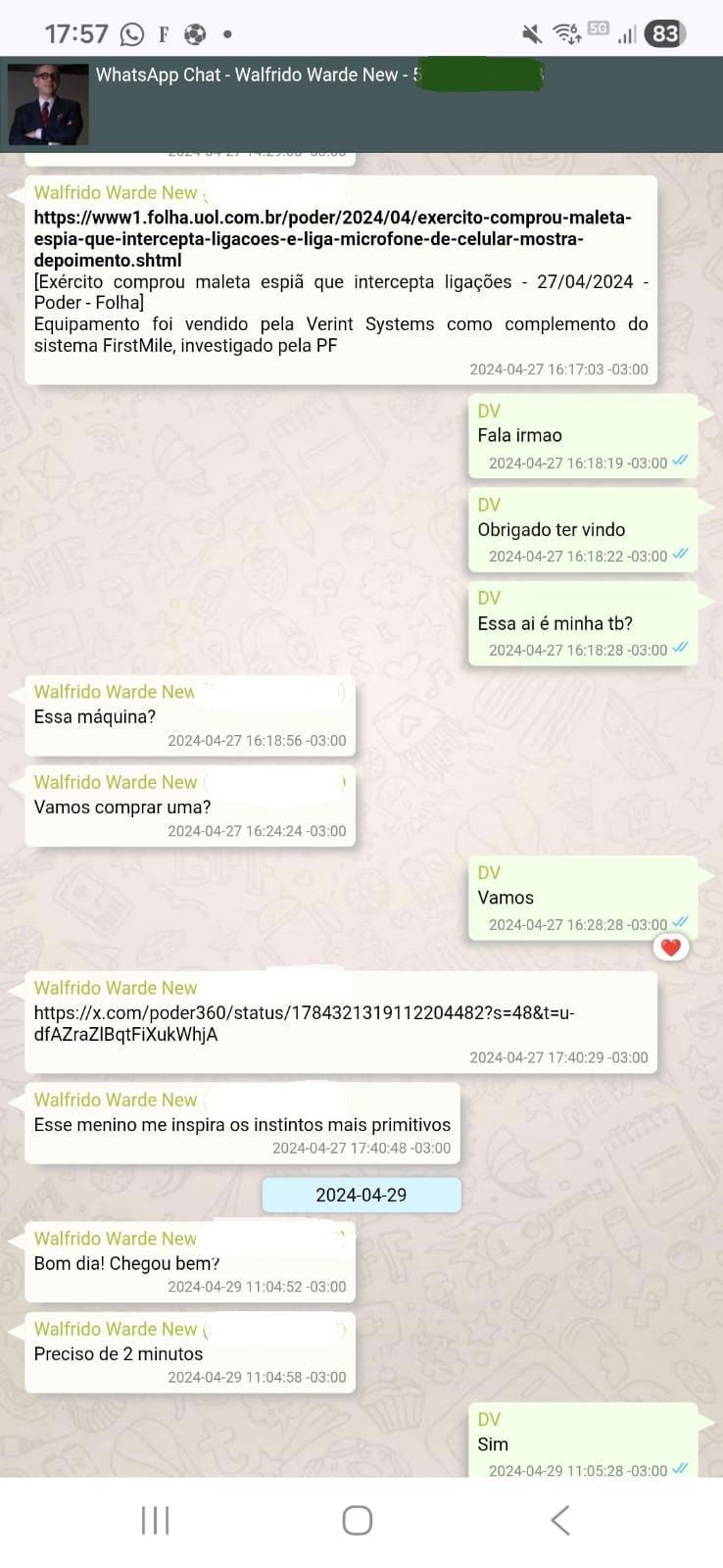 Conversa entre Daniel Vorcaro e Walfrido Warde • Reprodução