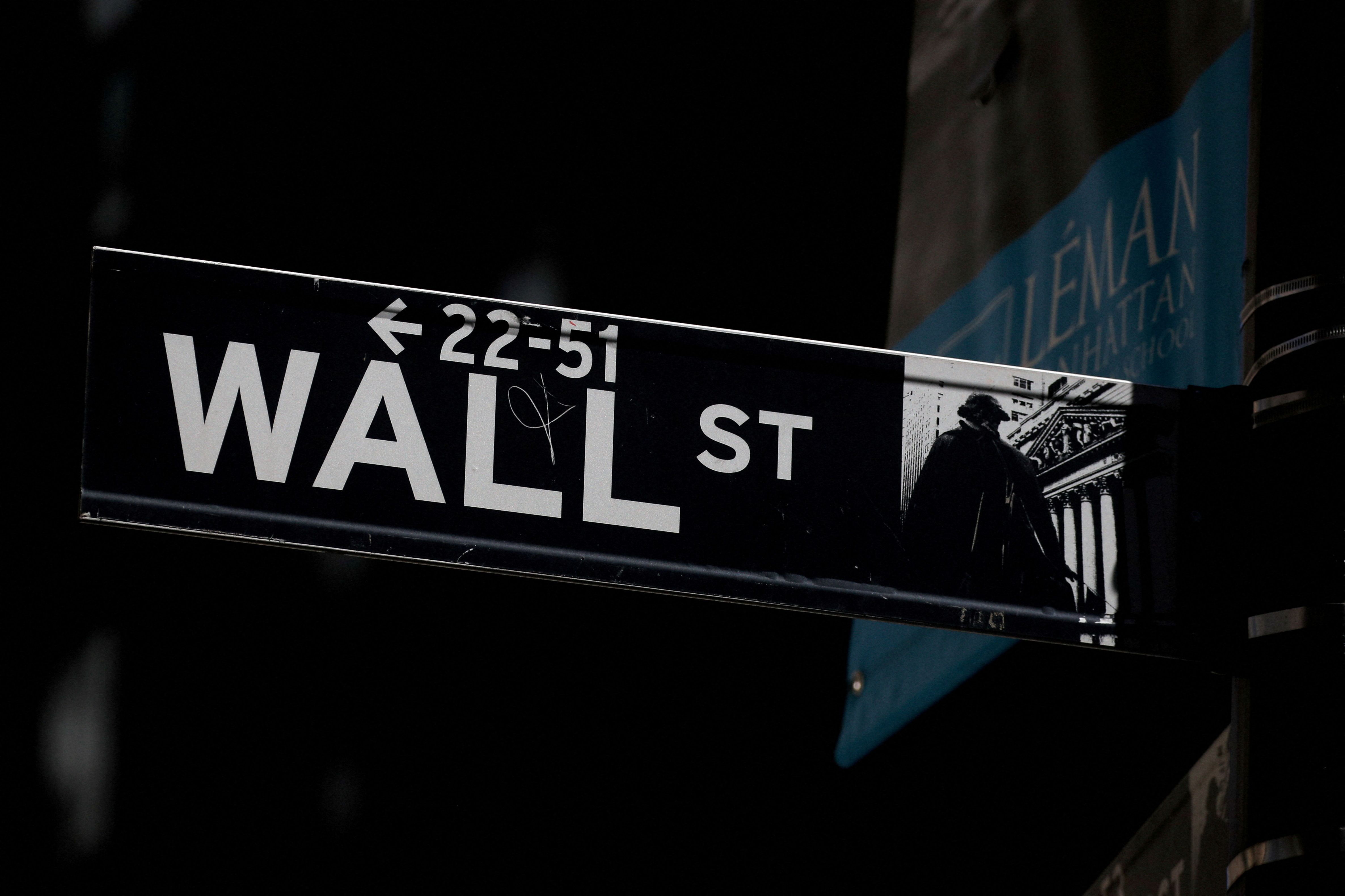 Placa de Wall Street perto da Nyse em Nova York