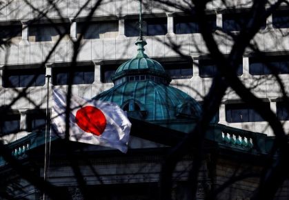 Bandeira do Japão na sede do Banco do Japão, em Tóquio