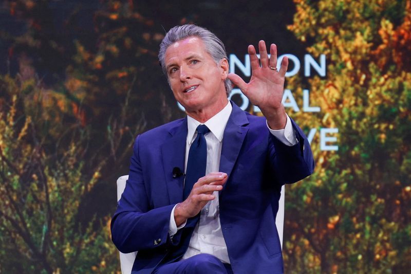 O governador da Califórnia, Gavin Newsom, durante a Iniciativa Global Clinton (CGI) em Nova York