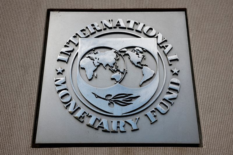 Logo do Fundo Monetário Internacional (FMI) em sua sede em