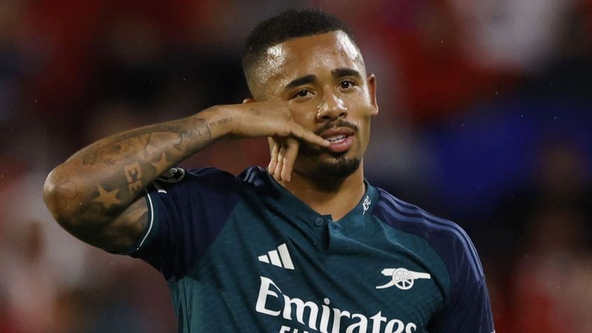 Gabriel Jesus comemora gol marcado em vitória do Arsenal • 24/10/2023 REUTERS/Marcelo Del Pozo