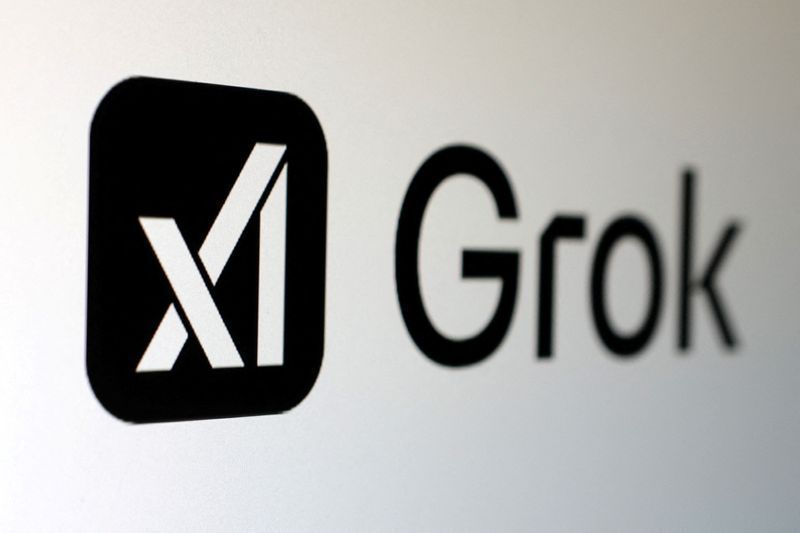 Illustração mostra logos de xAI e Grok