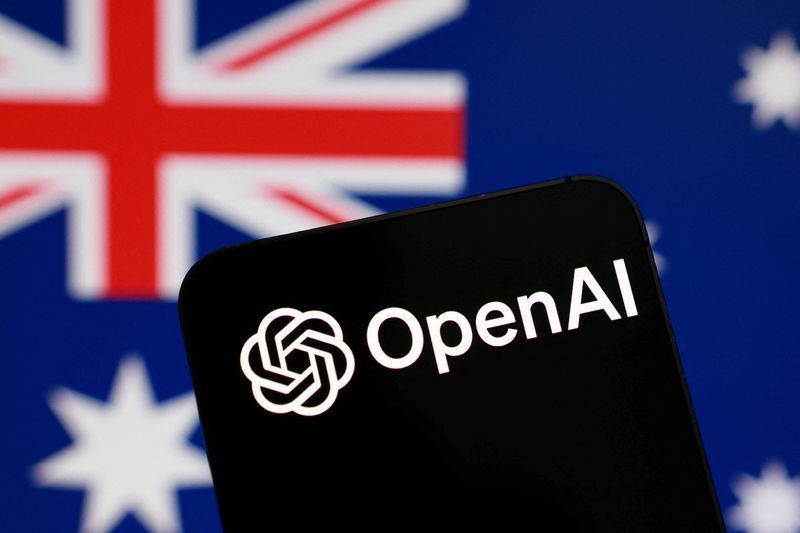 Ilustração mostra o logotipo da OpenAI e a bandeira da Austrália