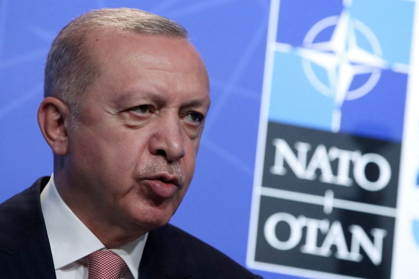 Presidente da Turquia, Tayyip Erdogan, durante entrevista coletiva na sede da Otan em Bruxelas / 14/06/2021 REUTERS/Yves Herman/Pool