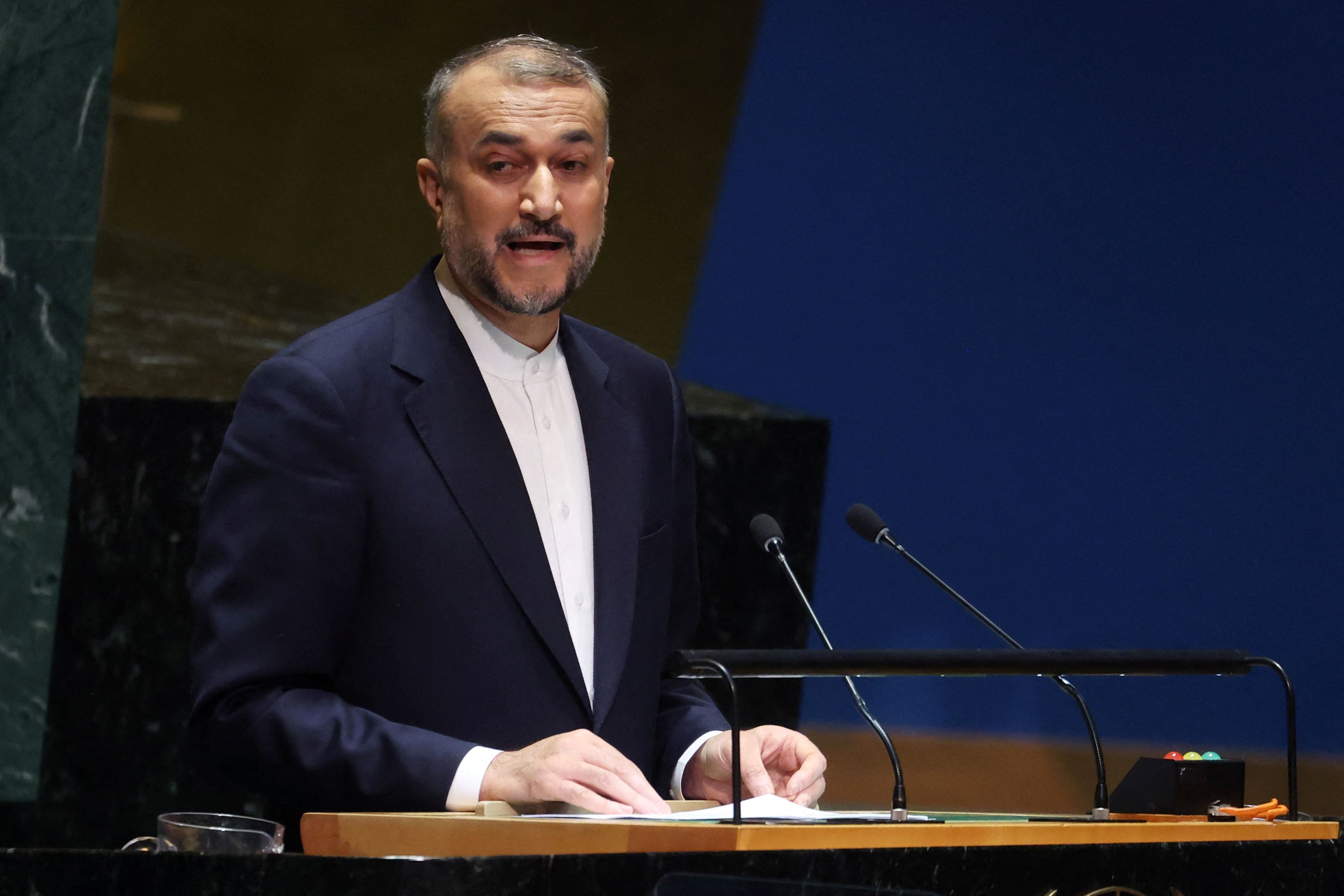 Chanceler iraniano Hossein Amirabdollahian durante discurso na ONU