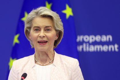 Presidente da Comissão Europeia, Ursula von der Leyen, no Parlamento Europeu, em Estrasburgo, na França