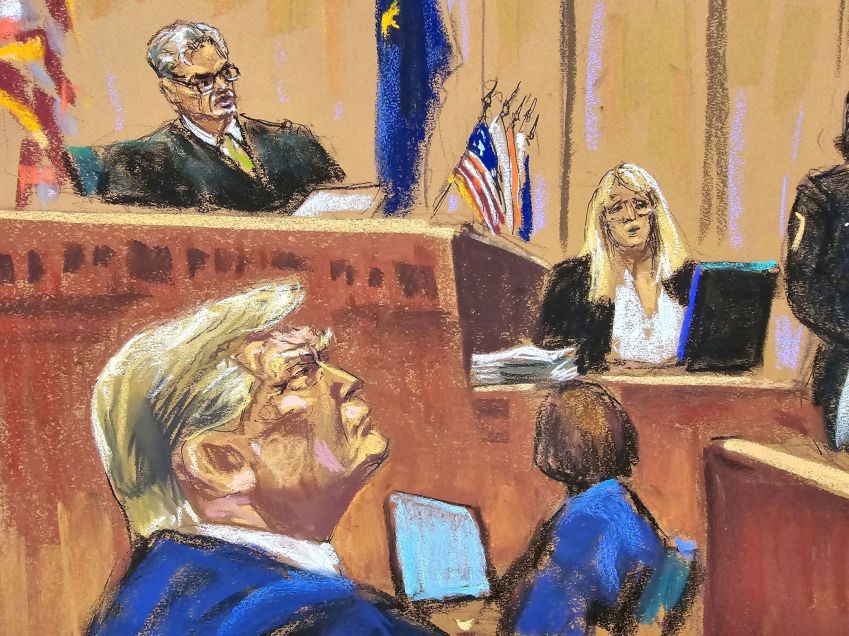 Candidato presidencial republicano e ex-presidente dos EUA, Donald Trump, comparece a julgamento criminal • , mostra esboço do tribunal 30/05/2024 REUTERS/Jane Rosenberg