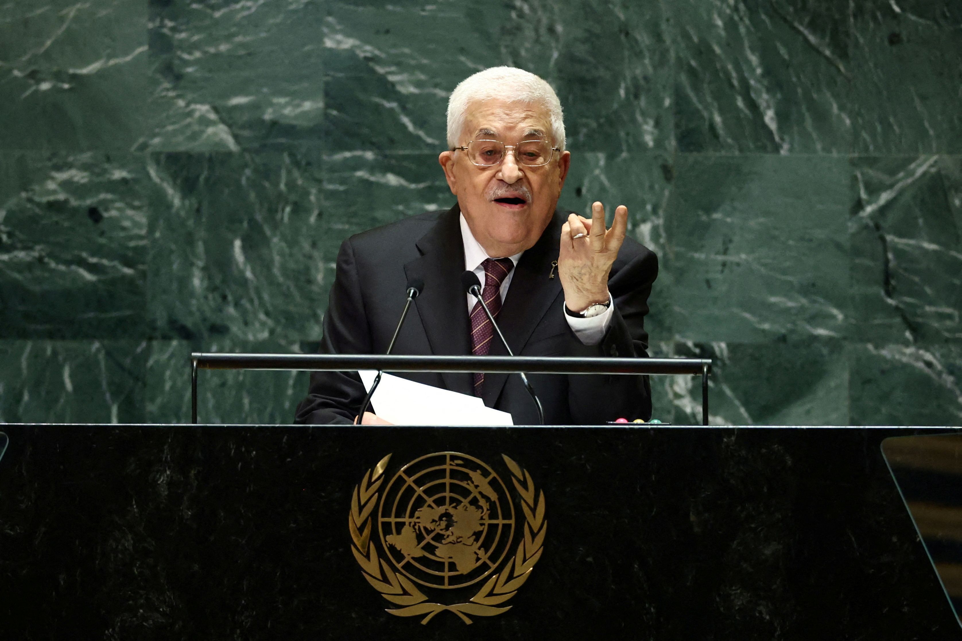 O presidente palestino Mahmoud Abbas na sede das Nações Unidas