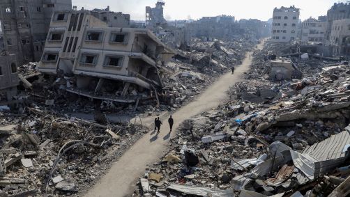 Casas destruídas no campo de refugiados Jabalia, na Faixa de Gaza