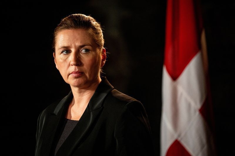 Primeira-ministra da Dinamarca, Mette Frederiksen, durante entrevista coletiva em Torshavn, nas Ilhas Faroe