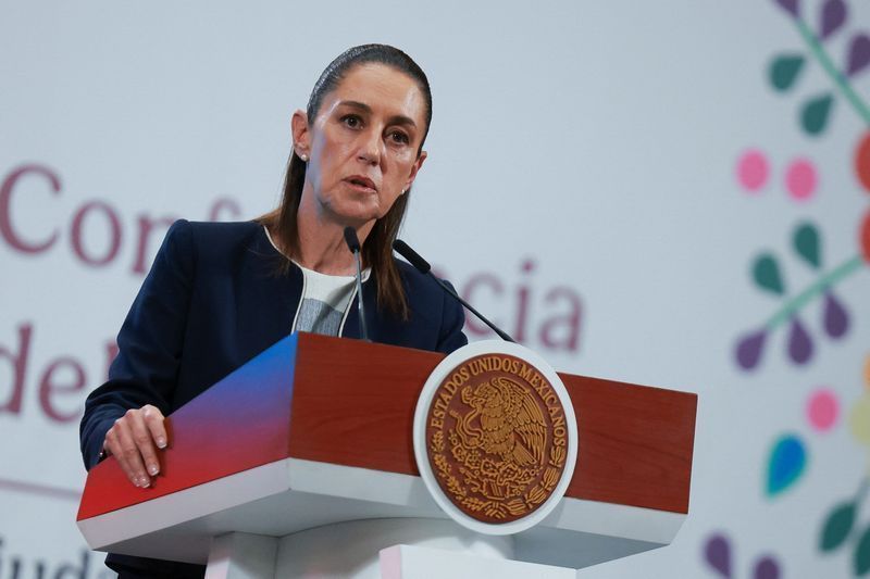 A presidente do México, Claudia Sheinbaum, durante uma coletiva de