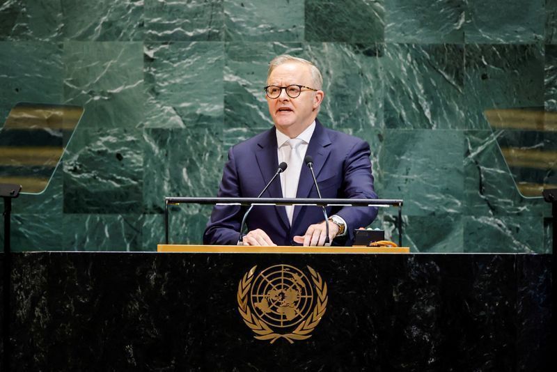 Premiê australiano Anthony Albanese na ONU • 24/9/2025 REUTERS/Eduardo Munoz