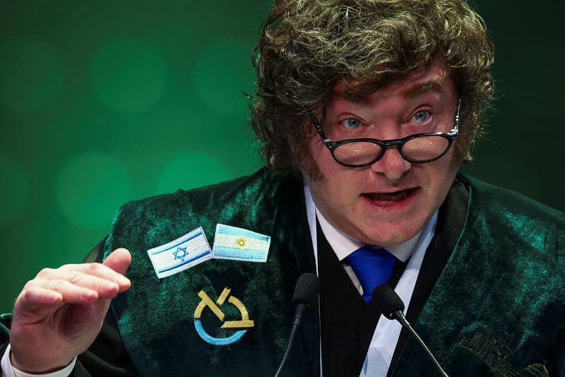 Presidente da Argentina, Javier Milei, em Ramat Gan, Israel